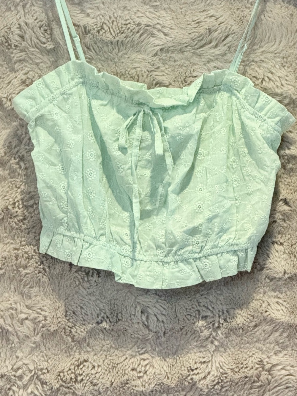 Women’s Mint Eyelet Ruffle Cropped Camisole